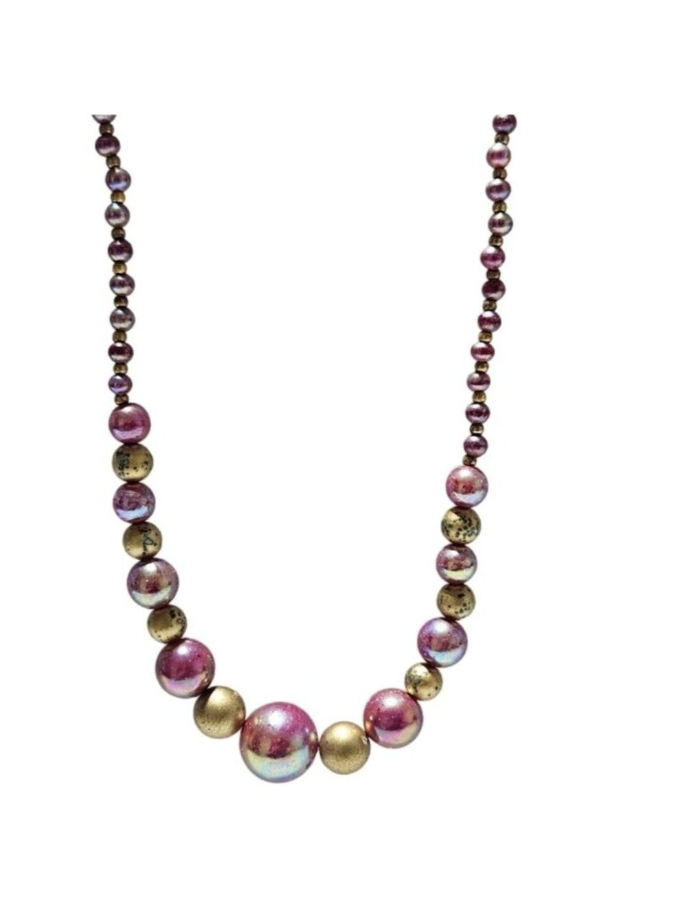 Vintage Metallic Beaded Necklace Purple Gold Beads Retro Fashion Jewelry Women